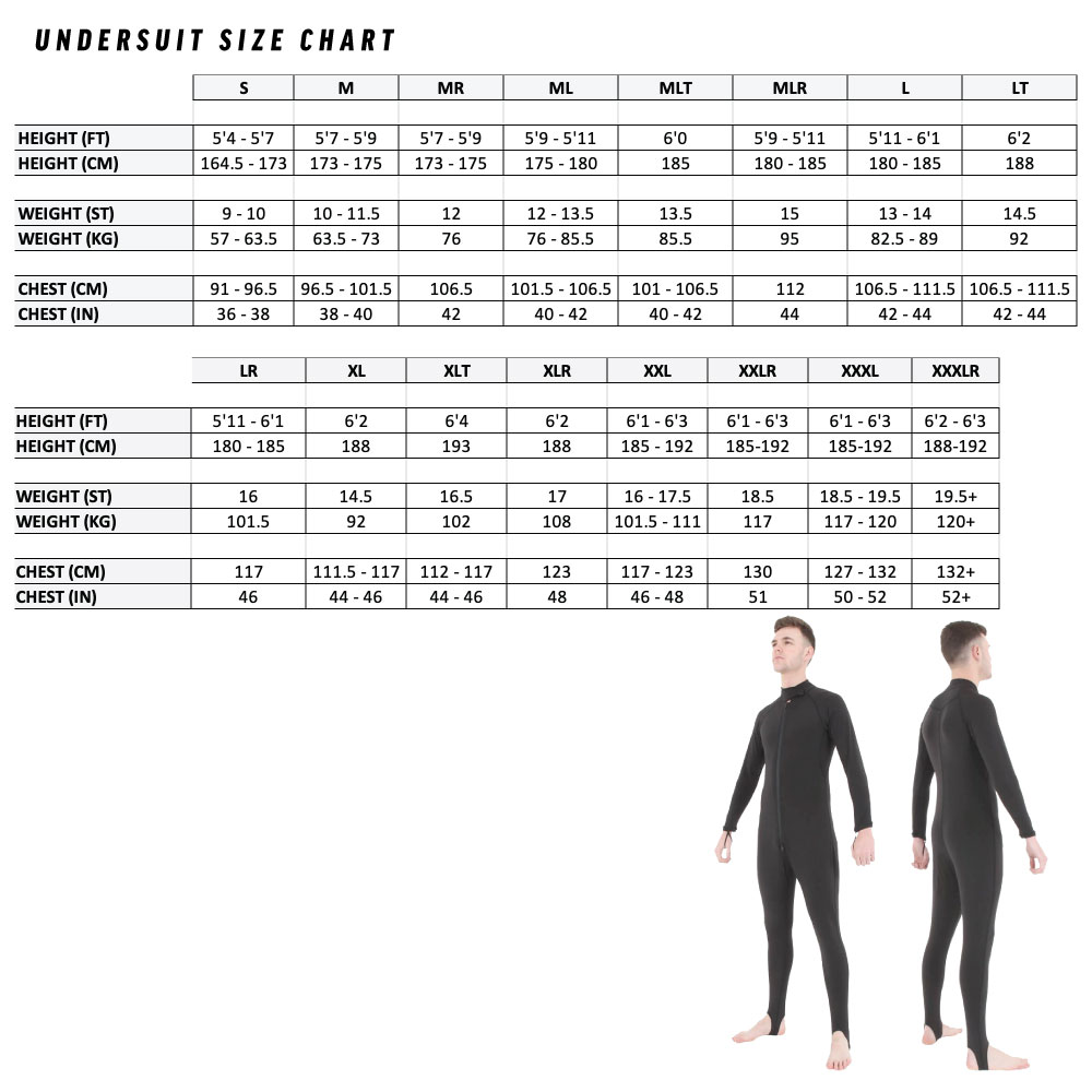 Bodyline Undersuit | sizing chart