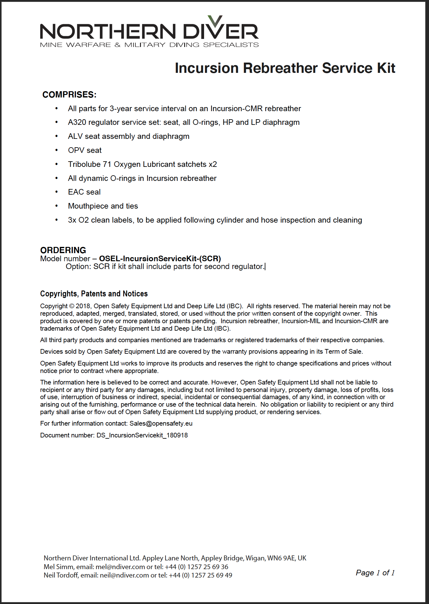 Incursion Service Kit Data Sheet