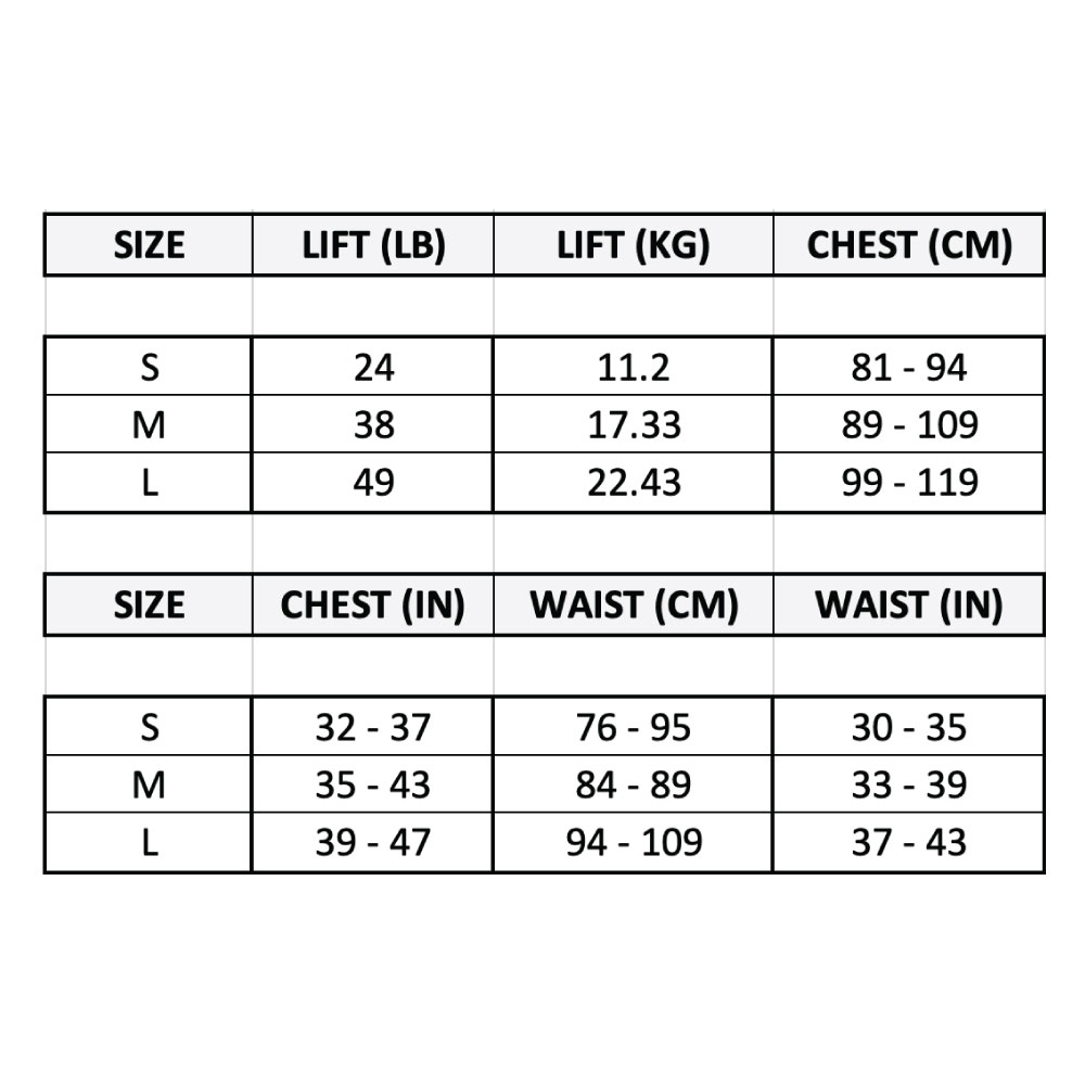 SABA BCD Size Chart